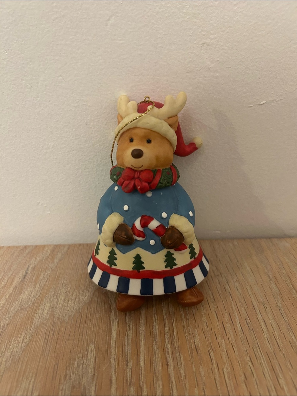 Vintage Kirkland’s Holiday Bear Reindeer Ornament in Blue and Red
